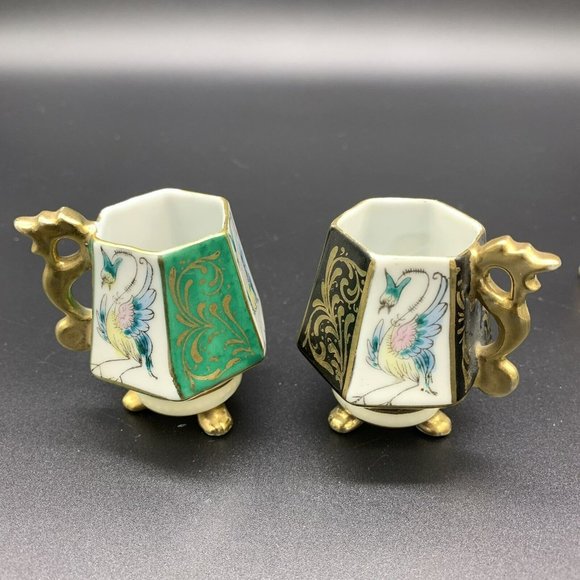 Lot 12pc Vintage Ardalt Lenwile Japan Footed Mini Tea Cup & Saucer Floral & Bird - Picture 8 of 12